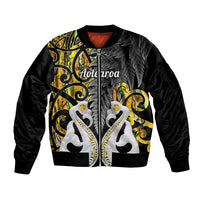 Personalised New Zealand Sleeve Zip Bomber Jacket Te Manaia Mangopare Maori And Fern Gold Style LT14 Unisex Gold - Polynesian Pride