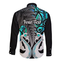 Personalised New Zealand Long Sleeve Button Shirt Te Manaia Mangopare Maori And Fern Turquoise Style LT14 - Polynesian Pride