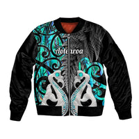 Personalised New Zealand Sleeve Zip Bomber Jacket Te Manaia Mangopare Maori And Fern Turquoise Style LT14 Unisex Turquoise - Polynesian Pride