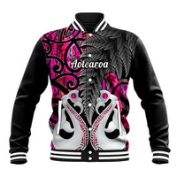 Personalised New Zealand Baseball Jacket Te Manaia Mangopare Maori And Fern Pink Style LT14 Unisex Pink - Polynesian Pride