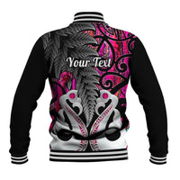 Personalised New Zealand Baseball Jacket Te Manaia Mangopare Maori And Fern Pink Style LT14 - Polynesian Pride