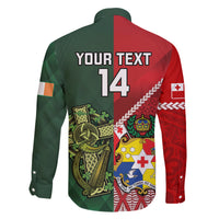 Custom Tonga And Ireland Rugby Family Matching Off The Shoulder Long Sleeve Dress and Hawaiian Shirt Ikale Tahi With Shamrocks LT14 - Polynesian Pride