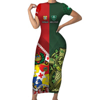 Custom Samoa And Ireland Rugby Family Matching Short Sleeve Bodycon Dress and Hawaiian Shirt Ikale Tahi With Shamrocks