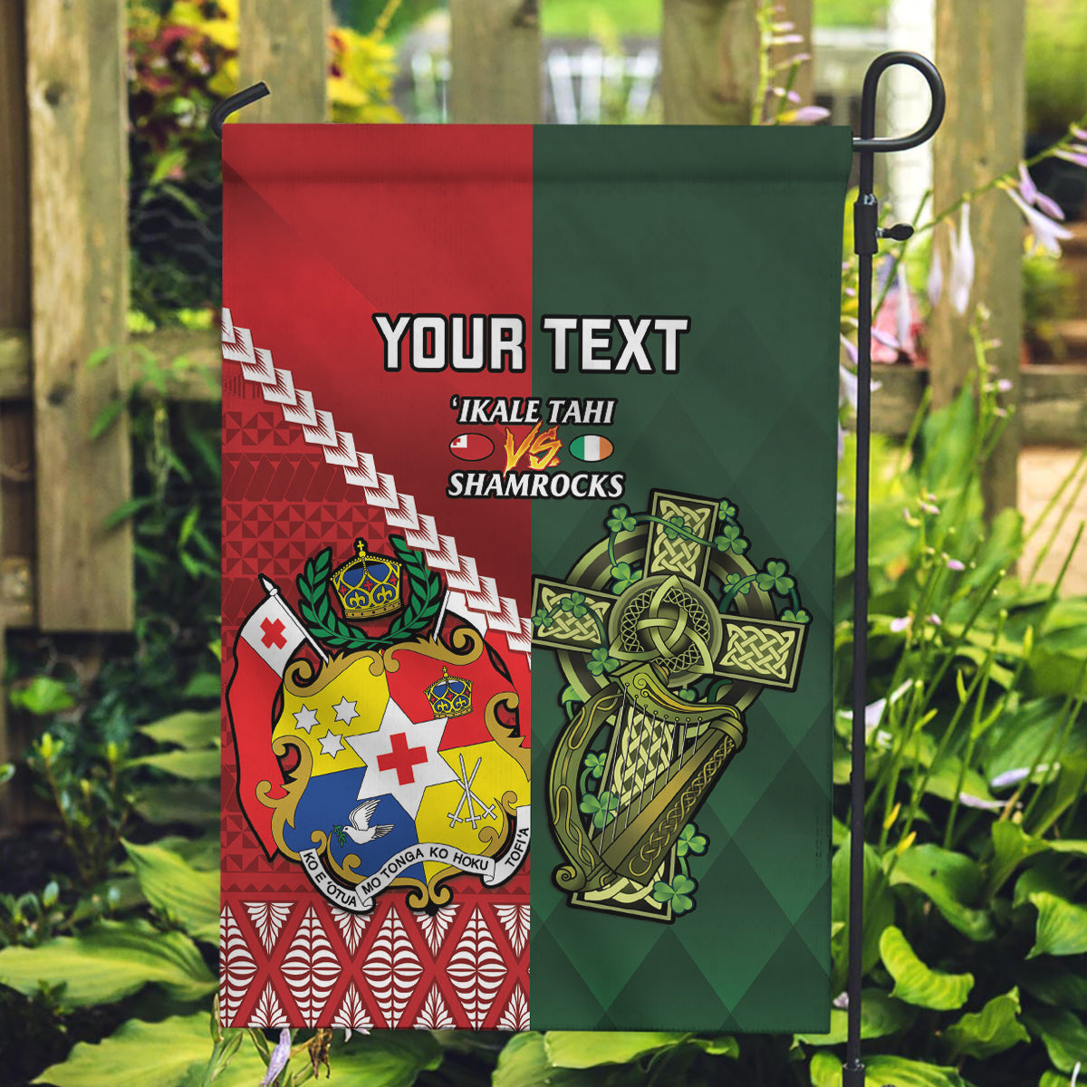 Custom Samoa And Ireland Rugby Garden Flag Ikale Tahi With Shamrocks