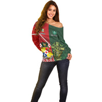 Custom Samoa And Ireland Rugby Off Shoulder Sweater Ikale Tahi With Shamrocks