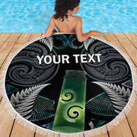 Personalised New Zealand Toki Beach Blanket Silver Fern Mix Aotearoa Maori Pattern