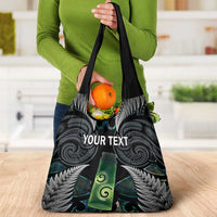 Personalised New Zealand Toki Grocery Bag Silver Fern Mix Aotearoa Maori Pattern