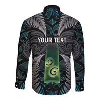 Personalised New Zealand Toki Long Sleeve Button Shirt Silver Fern Mix Aotearoa Maori Pattern LT14 - Polynesian Pride