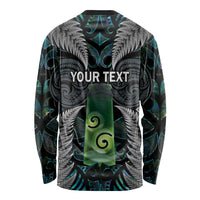 Personalised New Zealand Toki Long Sleeve Shirt Silver Fern Mix Aotearoa Maori Pattern