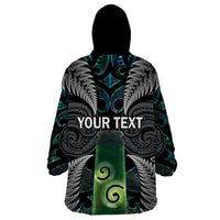 Personalised New Zealand Toki Wearable Blanket Hoodie Silver Fern Mix Aotearoa Maori Pattern