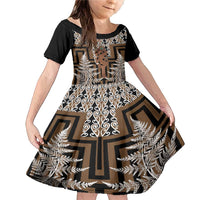 New Zealand Family Matching Mermaid Dress and Hawaiian Shirt Maori Maripi Knife With Poutama Art LT14 Daughter's Dress Brown - Polynesian Pride