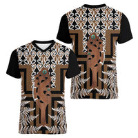New Zealand Women V-Neck T-Shirt Maori Maripi Knife With Poutama Art