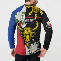 Personalised Philippines Carabao Button Sweatshirt Filipino Sun Mix Sampaguita Flower