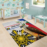Personalised Philippines Eagle Area Rug Filipino Sun Mix Sampaguita Flower