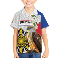 Personalised Philippines Eagle Family Matching Off The Shoulder Long Sleeve Dress and Hawaiian Shirt Filipino Sun Mix Sampaguita Flower LT14 Son's Shirt White - Polynesian Pride