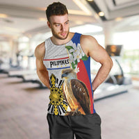 Personalised Philippines Eagle Men Tank Top Filipino Sun Mix Sampaguita Flower LT14 White - Polynesian Pride