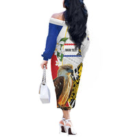 Personalised Philippines Eagle Off The Shoulder Long Sleeve Dress Filipino Sun Mix Sampaguita Flower