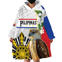 Personalised Philippines Eagle Wearable Blanket Hoodie Filipino Sun Mix Sampaguita Flower