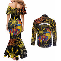 Philippines Sarimanok Couples Matching Mermaid Dress and Long Sleeve Button Shirt Papanok Legendary Bird Okir Polynesian Pattern
