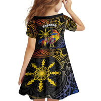 Philippines Sarimanok Family Matching Off Shoulder Short Dress and Hawaiian Shirt Papanok Legendary Bird Okir Polynesian Pattern