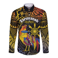 Philippines Sarimanok Long Sleeve Button Shirt Papanok Legendary Bird Okir Polynesian Pattern LT14 Unisex Black - Polynesian Pride