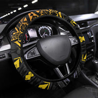 Philippines Sarimanok Steering Wheel Cover Papanok Legendary Bird Okir Polynesian Pattern LT14 Universal Fit Black - Polynesian Pride