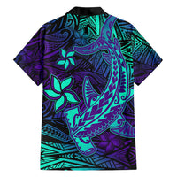 Purple Polynesian Family Matching Long Sleeve Bodycon Dress and Hawaiian Shirt Tribal Hammerhead Shark LT14