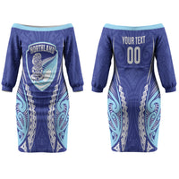 Northland 2026 Rugby Custom Family Matching Off The Shoulder Long Sleeve Dress and Hawaiian Shirt NZ Maori Silver Fern LT14 Mom's Dress Blue - Polynesian Pride