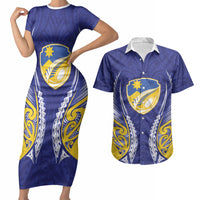Otago 2026 Rugby Custom Couples Matching Short Sleeve Bodycon Dress and Hawaiian Shirt NZ Maori Silver Fern LT14 Blue - Polynesian Pride