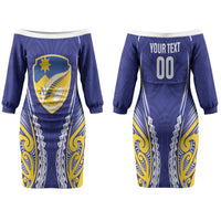 Otago 2026 Rugby Custom Family Matching Off The Shoulder Long Sleeve Dress and Hawaiian Shirt NZ Maori Silver Fern LT14 Mom's Dress Blue - Polynesian Pride