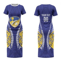 Otago 2026 Rugby Custom Family Matching Short Sleeve Bodycon Dress and Hawaiian Shirt NZ Maori Silver Fern LT14 Mom's Dress Blue - Polynesian Pride