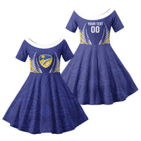 Otago 2026 Rugby Custom Family Matching Short Sleeve Bodycon Dress and Hawaiian Shirt NZ Maori Silver Fern LT14 Daughter's Dress Blue - Polynesian Pride