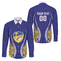 Otago 2026 Rugby Custom Family Matching Tank Maxi Dress and Hawaiian Shirt NZ Maori Silver Fern LT14 Dad's Shirt - Long Sleeve Blue - Polynesian Pride