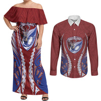 Southland 2026 Rugby Custom Couples Matching Off Shoulder Maxi Dress and Long Sleeve Button Shirt NZ Maori Silver Fern LT14 Maroon - Polynesian Pride