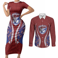 Southland 2026 Rugby Custom Couples Matching Short Sleeve Bodycon Dress and Long Sleeve Button Shirt NZ Maori Silver Fern LT14 Maroon - Polynesian Pride
