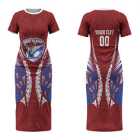 Southland 2026 Rugby Custom Family Matching Short Sleeve Bodycon Dress and Hawaiian Shirt NZ Maori Silver Fern LT14 Mom's Dress Maroon - Polynesian Pride