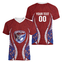Southland 2026 Rugby Custom Women V-Neck T-Shirt NZ Maori Silver Fern