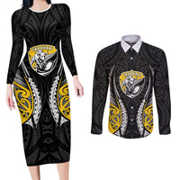 Taranaki 2026 Rugby Custom Couples Matching Long Sleeve Bodycon Dress and Long Sleeve Button Shirt NZ Maori Silver Fern
