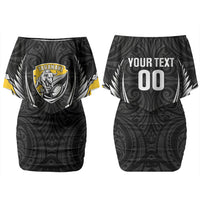 Taranaki 2026 Rugby Custom Couples Matching Off Shoulder Short Dress and Hawaiian Shirt NZ Maori Silver Fern LT14 - Polynesian Pride