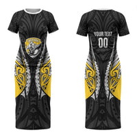 Taranaki 2026 Rugby Custom Couples Matching Short Sleeve Bodycon Dress and Hawaiian Shirt NZ Maori Silver Fern LT14 - Polynesian Pride