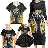 Taranaki 2026 Rugby Custom Family Matching Long Sleeve Bodycon Dress and Hawaiian Shirt NZ Maori Silver Fern LT14 - Polynesian Pride