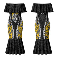 Taranaki 2026 Rugby Custom Family Matching Mermaid Dress and Hawaiian Shirt NZ Maori Silver Fern LT14 Mom's Dress Black - Polynesian Pride