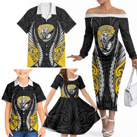 Taranaki 2026 Rugby Custom Family Matching Off The Shoulder Long Sleeve Dress and Hawaiian Shirt NZ Maori Silver Fern LT14 - Polynesian Pride