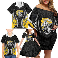 Taranaki 2026 Rugby Custom Family Matching Off Shoulder Short Dress and Hawaiian Shirt NZ Maori Silver Fern