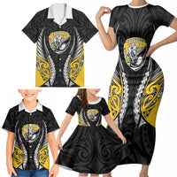 Taranaki 2026 Rugby Custom Family Matching Short Sleeve Bodycon Dress and Hawaiian Shirt NZ Maori Silver Fern LT14 - Polynesian Pride