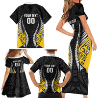 Taranaki 2026 Rugby Custom Family Matching Short Sleeve Bodycon Dress and Hawaiian Shirt NZ Maori Silver Fern