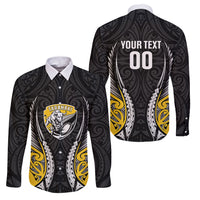 Taranaki 2026 Rugby Custom Family Matching Short Sleeve Bodycon Dress and Hawaiian Shirt NZ Maori Silver Fern LT14 Dad's Shirt - Long Sleeve Black - Polynesian Pride
