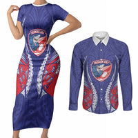 Tasman Bay 2026 Rugby Custom Couples Matching Short Sleeve Bodycon Dress and Long Sleeve Button Shirt NZ Maori Silver Fern LT14 Blue - Polynesian Pride