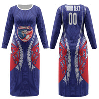 Tasman Bay 2026 Rugby Custom Family Matching Long Sleeve Bodycon Dress and Hawaiian Shirt NZ Maori Silver Fern LT14 Mom's Dress Blue - Polynesian Pride
