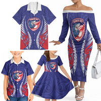 Tasman Bay 2026 Rugby Custom Family Matching Off The Shoulder Long Sleeve Dress and Hawaiian Shirt NZ Maori Silver Fern LT14 - Polynesian Pride